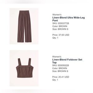 Abercrombie Set wide leg pants with top S Brown Linen Bland NWT